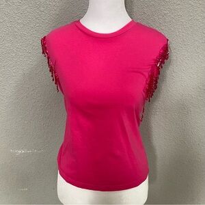 Pink Beaded Sleeve Women's Top